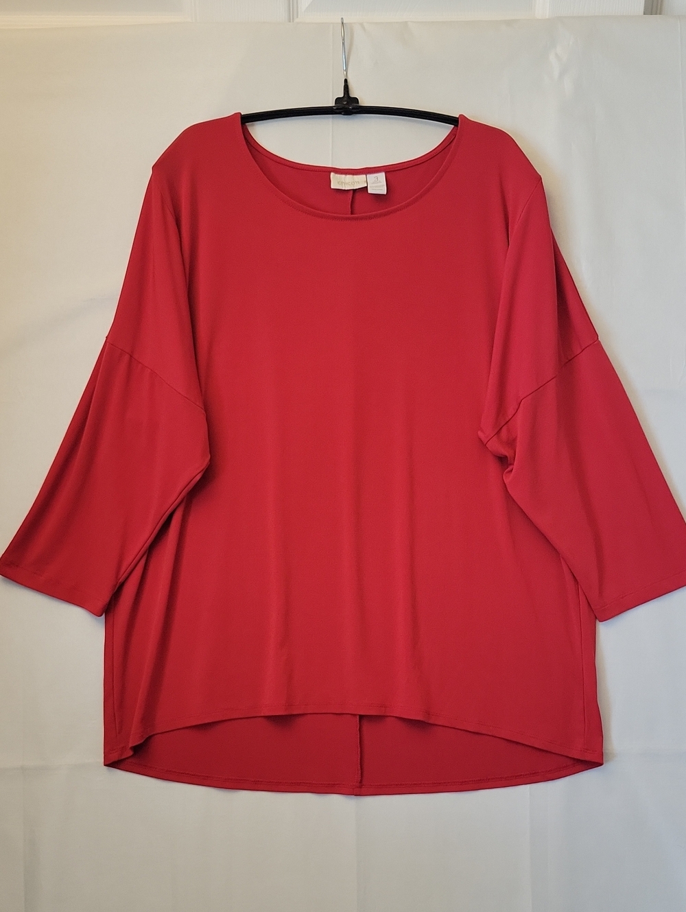 Chico's Top 3/4 Sleeve Red Round Neckline Chico's Size 3 (XL)